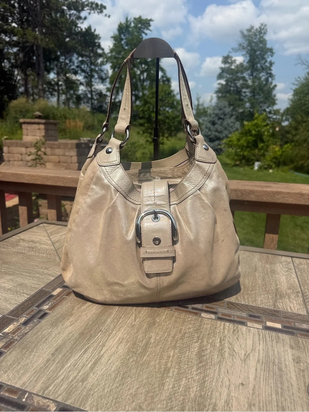 Vintage Coach Soho Lynn Hobo Shoulder Bag Metallic Shiny Gold Y2K